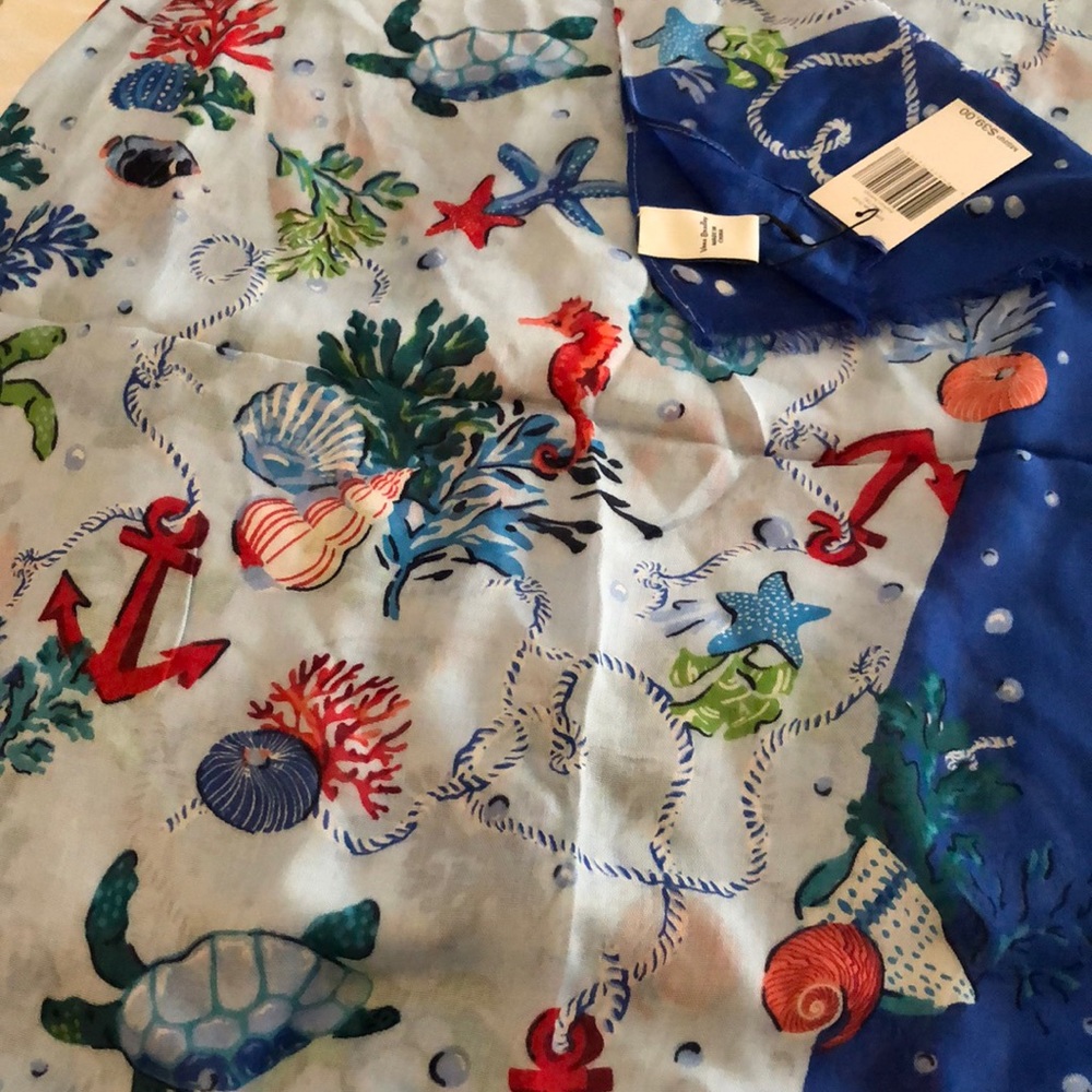 Vera Bradley Soft Fringe Scarf 100% Rayon Anchors Aweigh Print NWT 30”W x 72”H